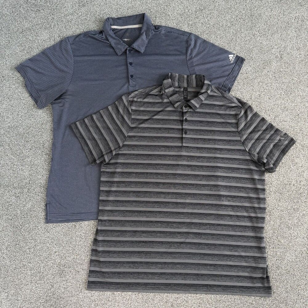 Adidas Golf Polo Shirts Mens Performance Gray Blue Size XXL 2XL LOT OF 2